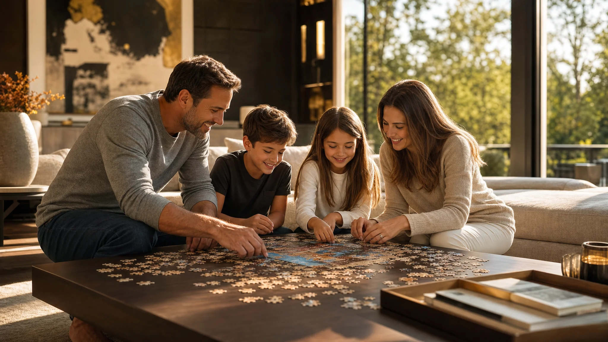 Family enjoying a puzzle at home — Phoenix Puzzle